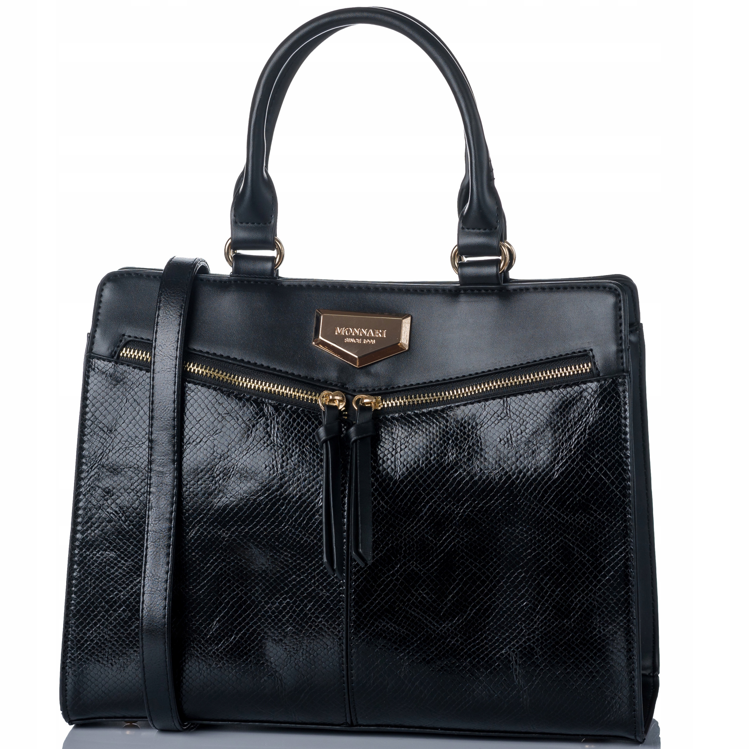 Klasyczna Torba Aktówka Monnari Kuferek Czarna do pracy na ramię Shopper