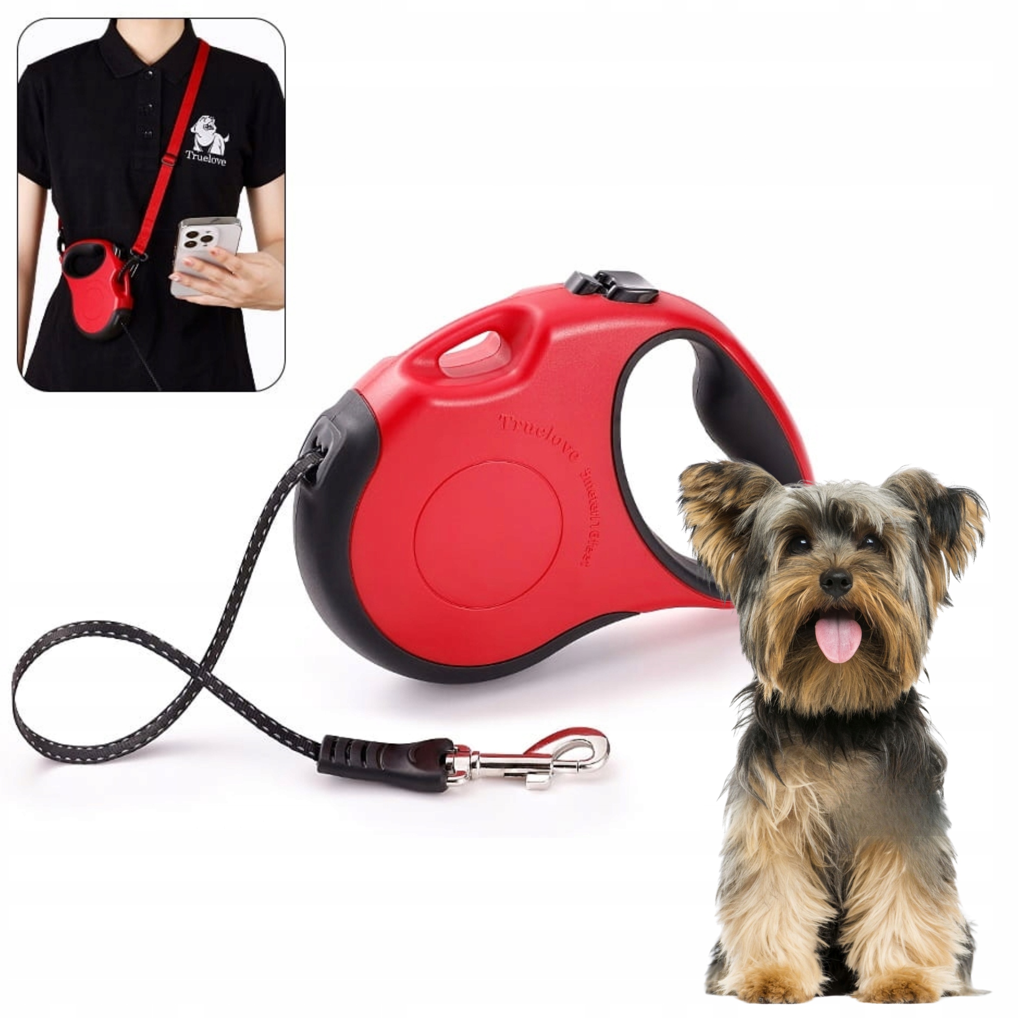 Vodítko S Páskem Pro Malého Psa Truelove Handy Červené 5M vel. S