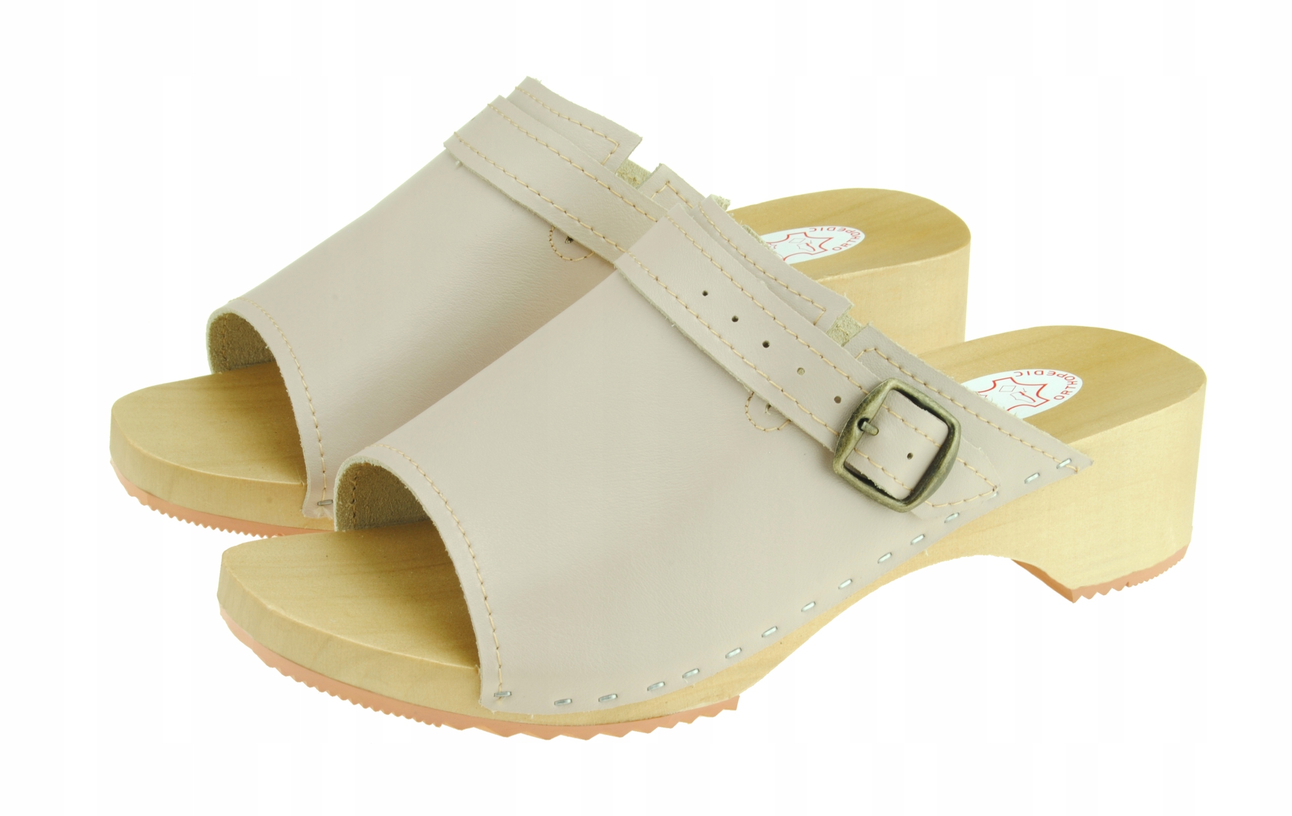 

Drewniaki z regulowaną klamerką, Beżowe 35