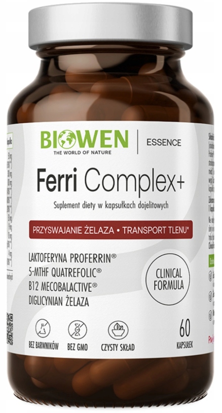 Biowen Ferri Complex+ 60 kaps. Zaparcia Bóle brzucha Miedź Wit C Zmęczenie
