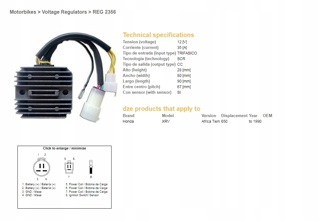 Dze Regulátor Napätia Honda Xrv 650 90 (OEM-31600-MS8-000) ()