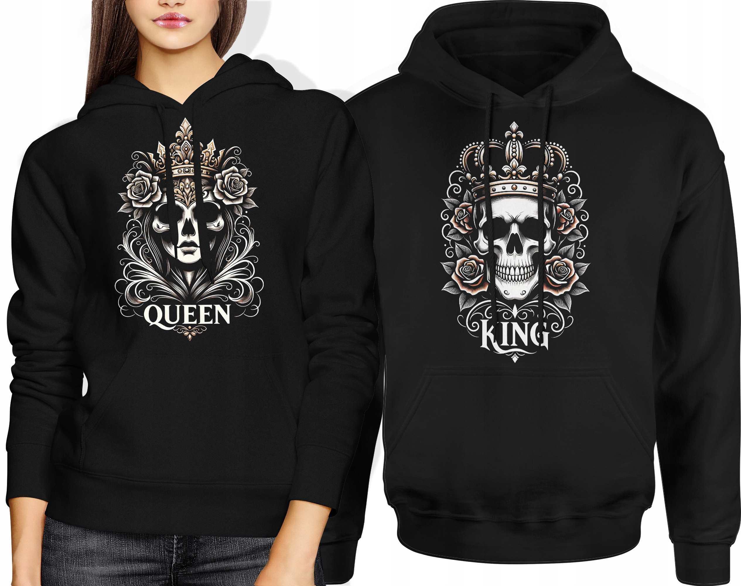 Mikina Pár King Queen Lebka Valentýnský Set Dárek Pánská XXL