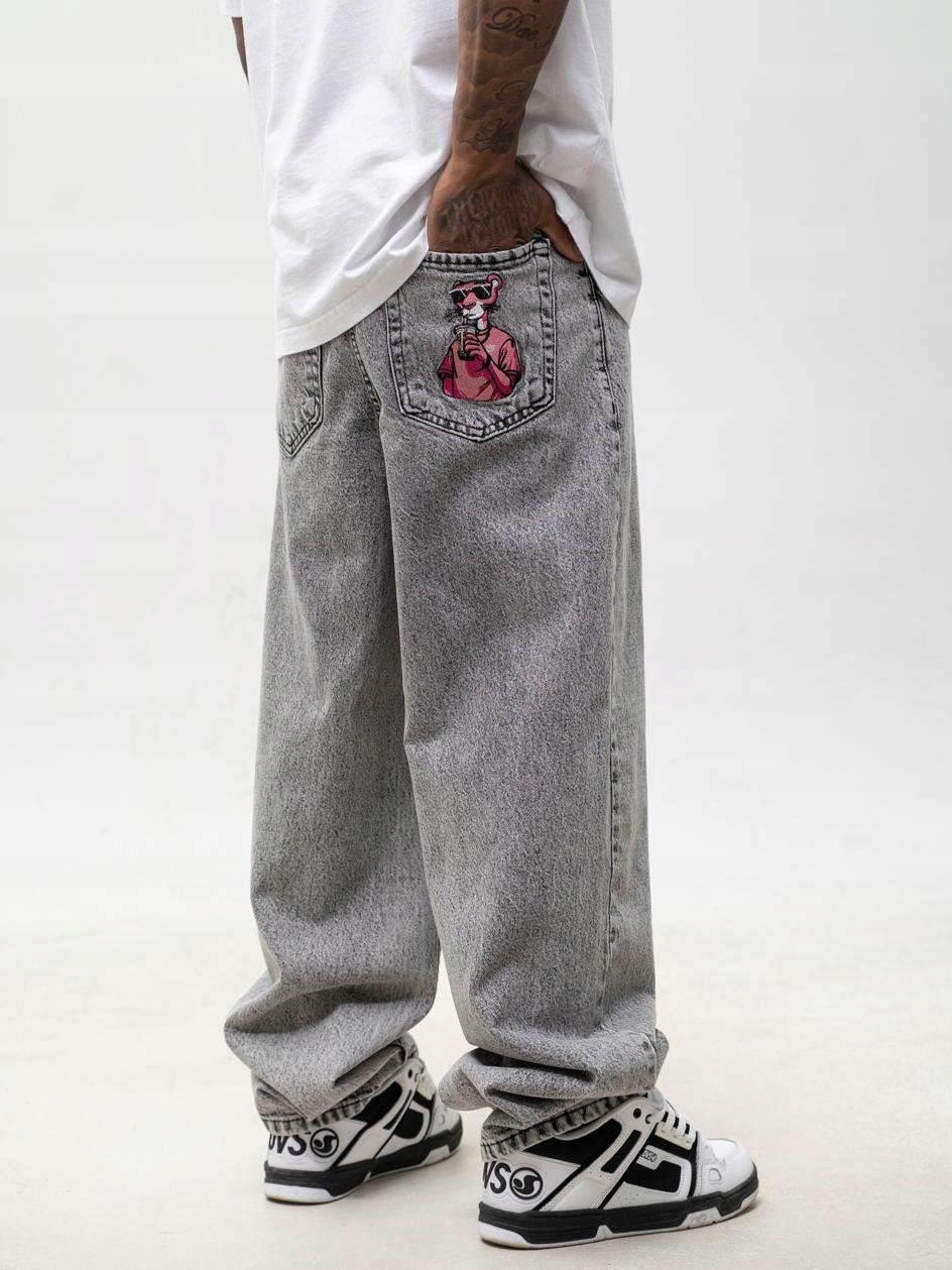 Široké Džínové Kalhoty Baggy Pánské Světle šedé Jigga Panther XXL
