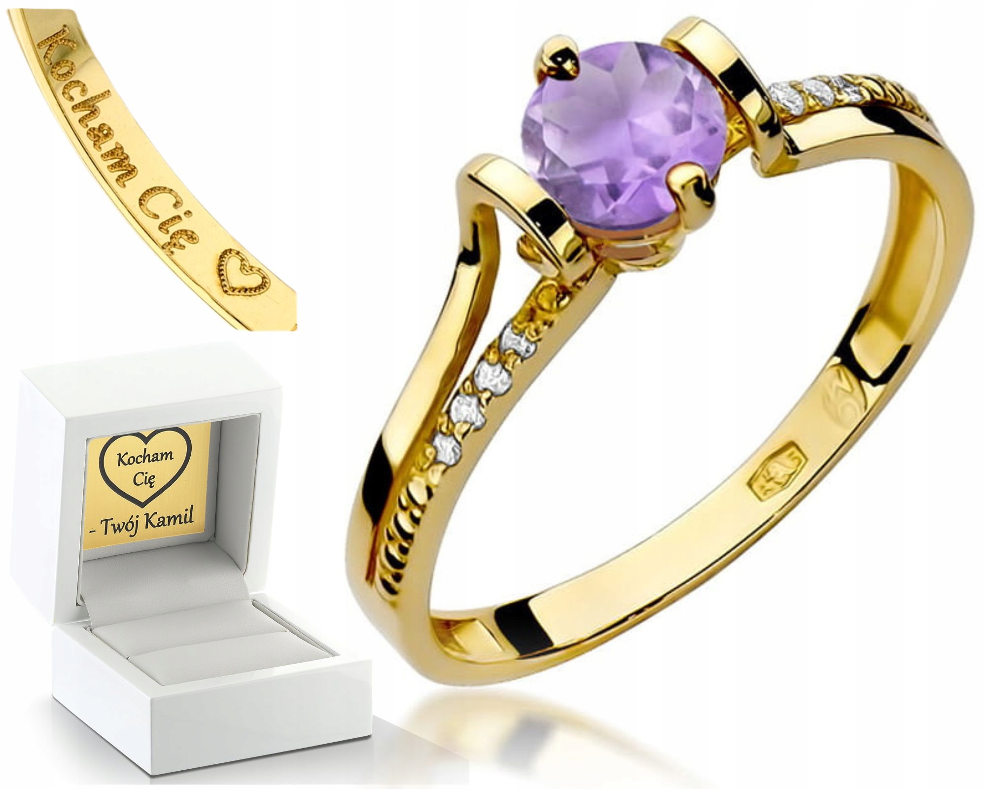 Prstýnek Ametyst A Brilianty Gravírování Bonus