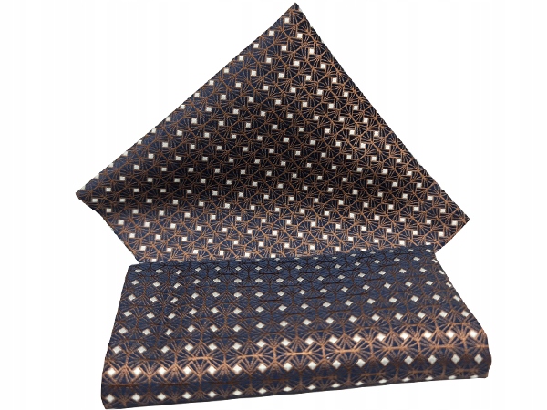 BRĄZOWA / GRANATOWA WE WZORY POSZETKA BUTONIERKA WYPUSTKA