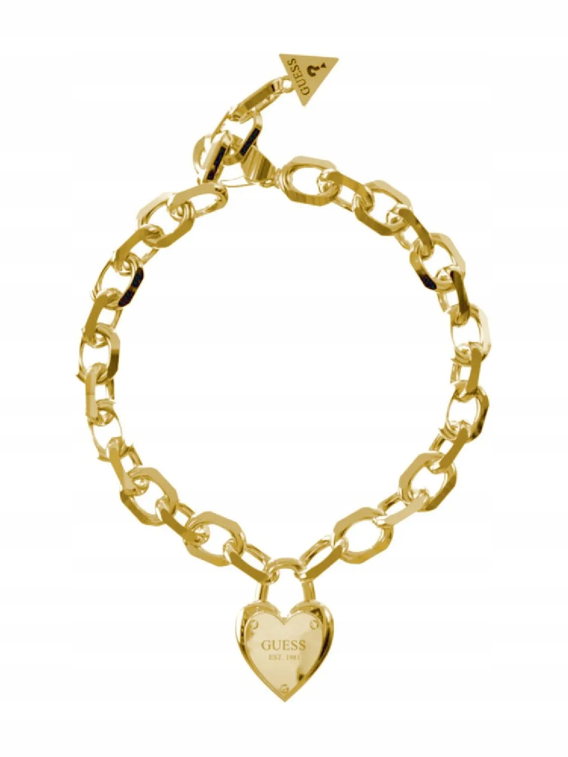 Zlatý náramek Guess All You Need Is Love visací zámek srdce JUBB04269JW (s)