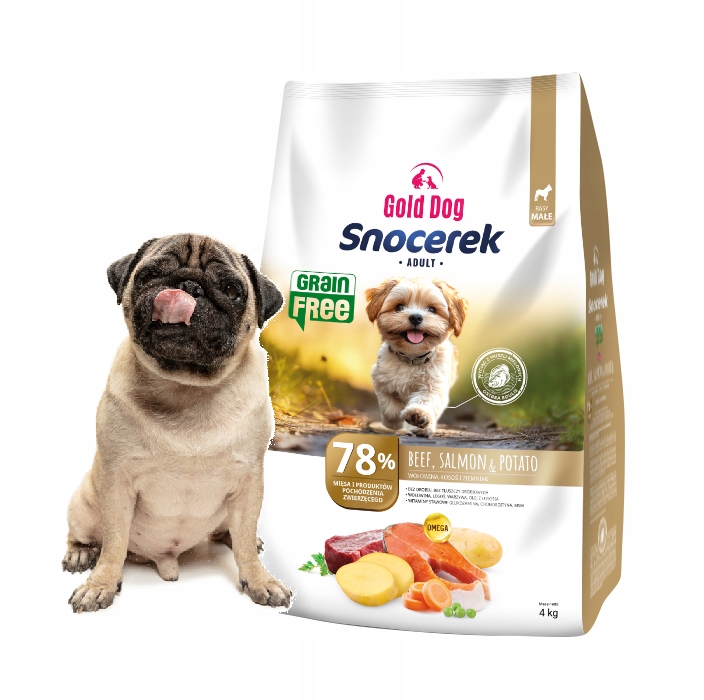 Levně Suché krmivo bez obilovin pro mopsa Gold Dog Snocerek 4 kg malé plemeno hovězí maso