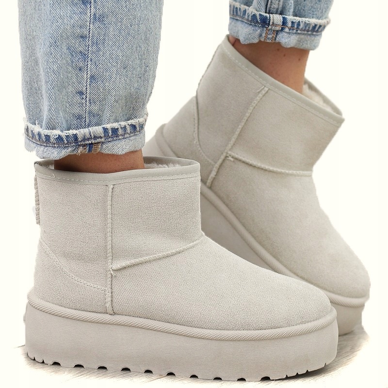 Beżowe botki śniegowce damskie platforma mukluki B-11 r.38