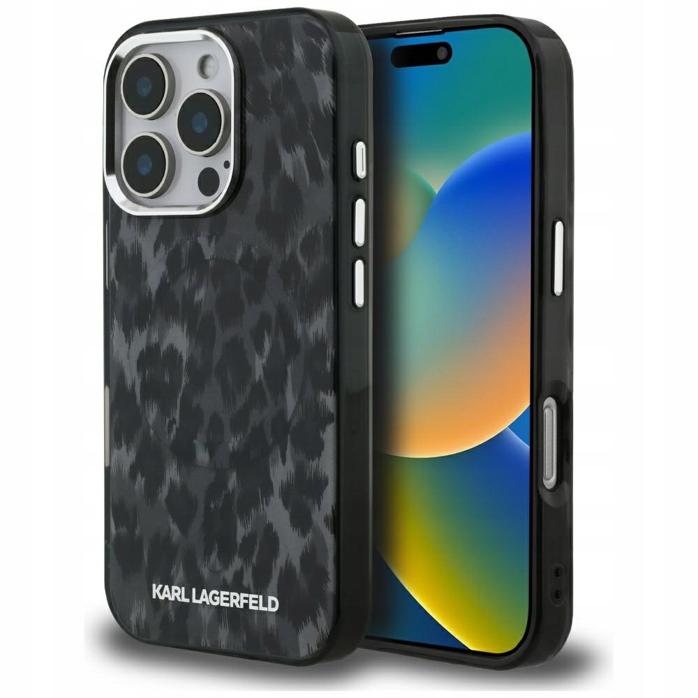 Pouzdro Karl Lagerfeld IML Leopard Pattern MagSafe pro iPhone 16 Pro, černé