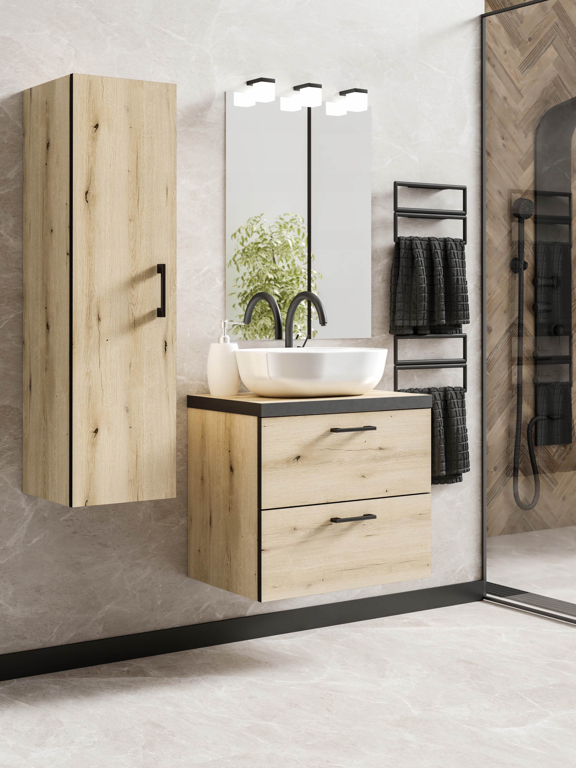 Szafka łazienkowa wisząca z umywalką nablatową 60 KOLORY PRODUCENT Kolor mebla biały