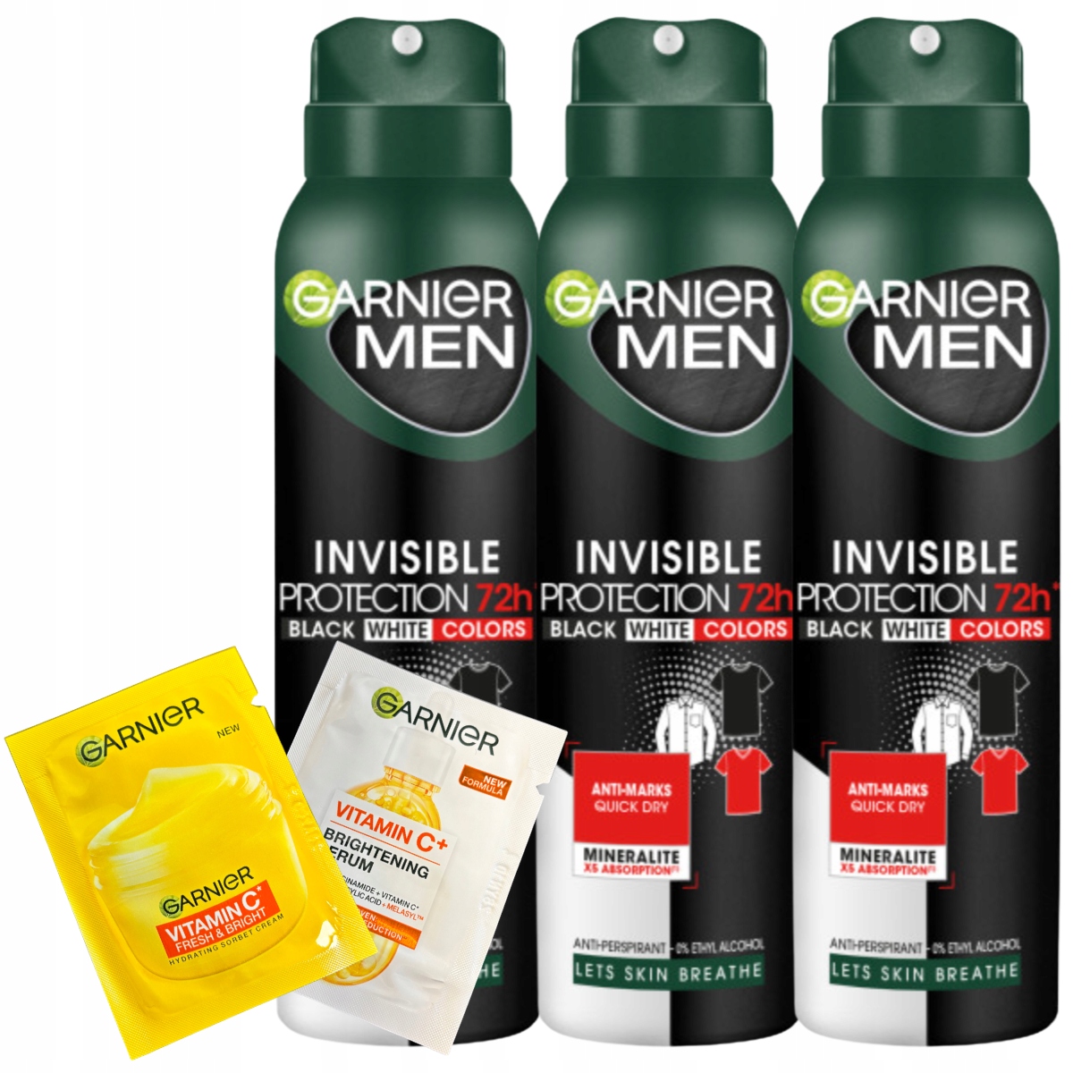 Garnier Men Mineral Bwc 72H Antiperspirant sprej bez alkoholu 3x150 ml