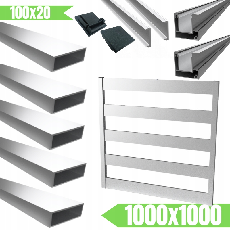 AluFence: Sada na stavbu hliníkového pásu 1000x1000 mm Profily 100x2