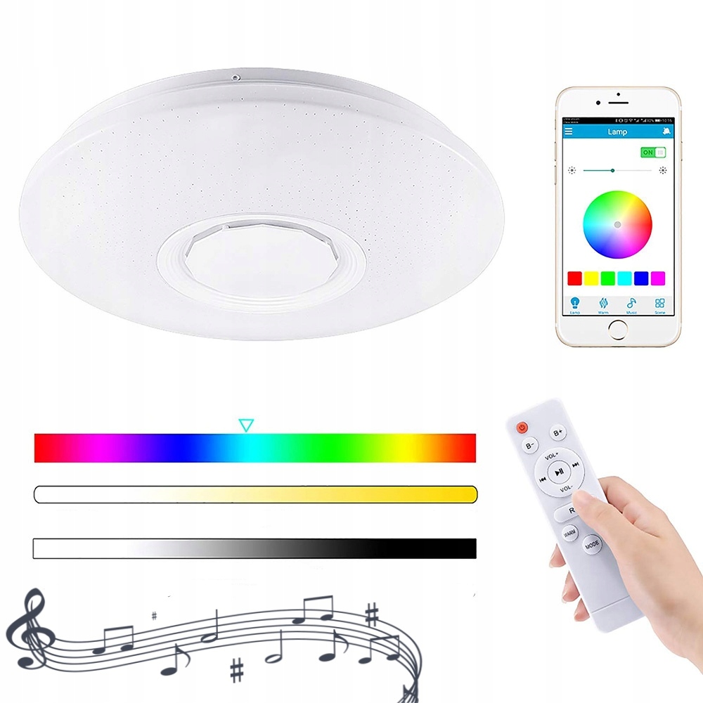 Stropní Svítidlo Rgb S Bluetooth Led Reproduktorem 60 W S Dálkovým Ovládáním Aplikací App