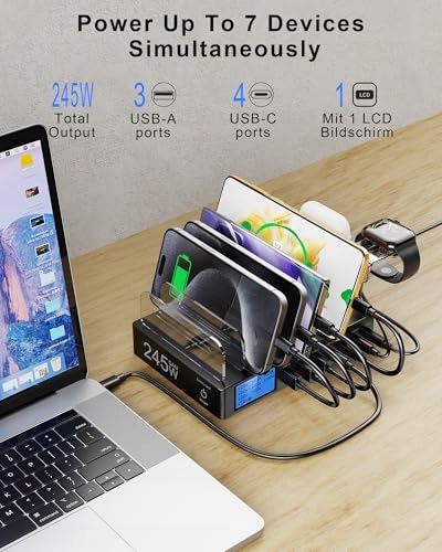 LADSTATION STACJA ŁADUJĄCA DLA RÓŻNYCH URZĄDZEŃ 245W 7 PORTÓW LCD — miniatura 2