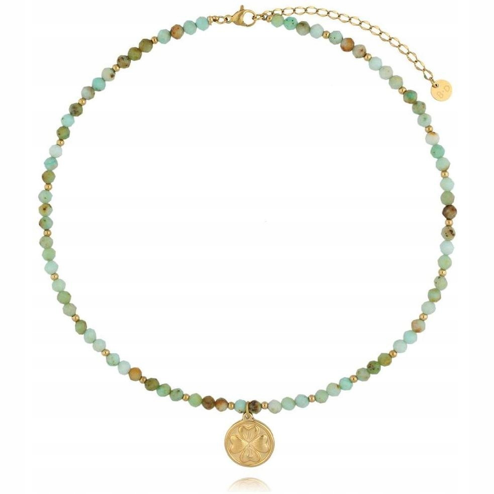 Náhrdelník By Dziubeka zelený čtyřlístek opál 43 cm