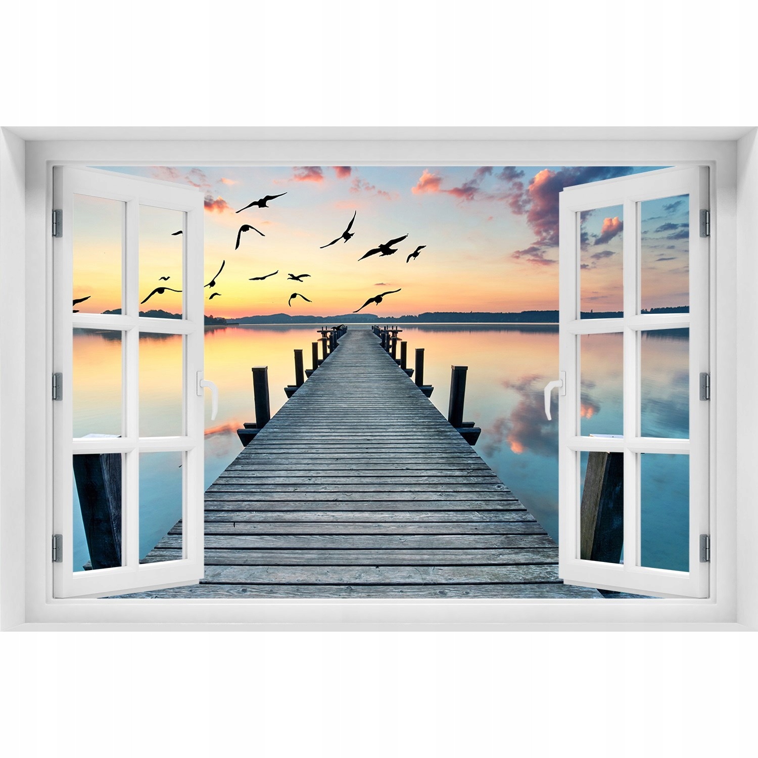 

3D Okno Naklejka na ścianę Drewniane molo 120x80