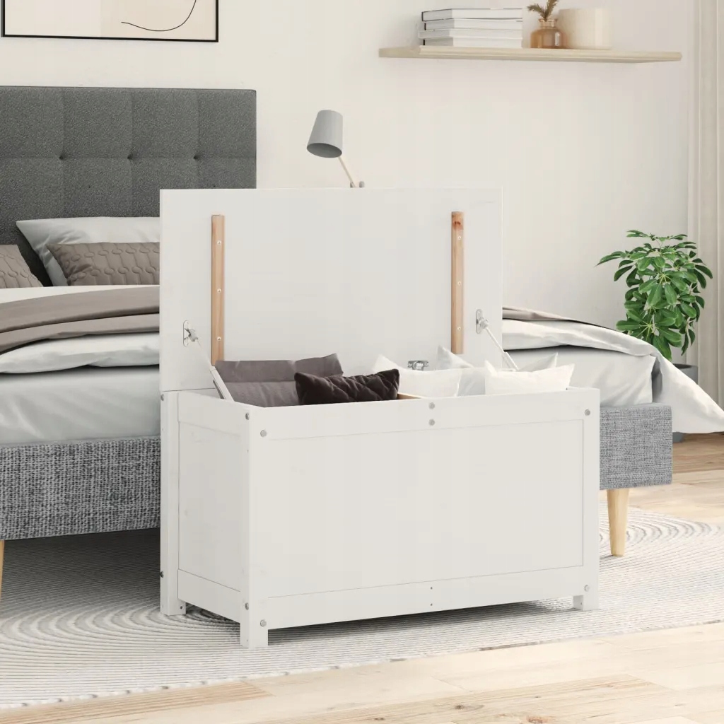 Petrashop Úložný box bílá 80 x 40 x 45,5 cm masivní borové dřevo Bílá 8235