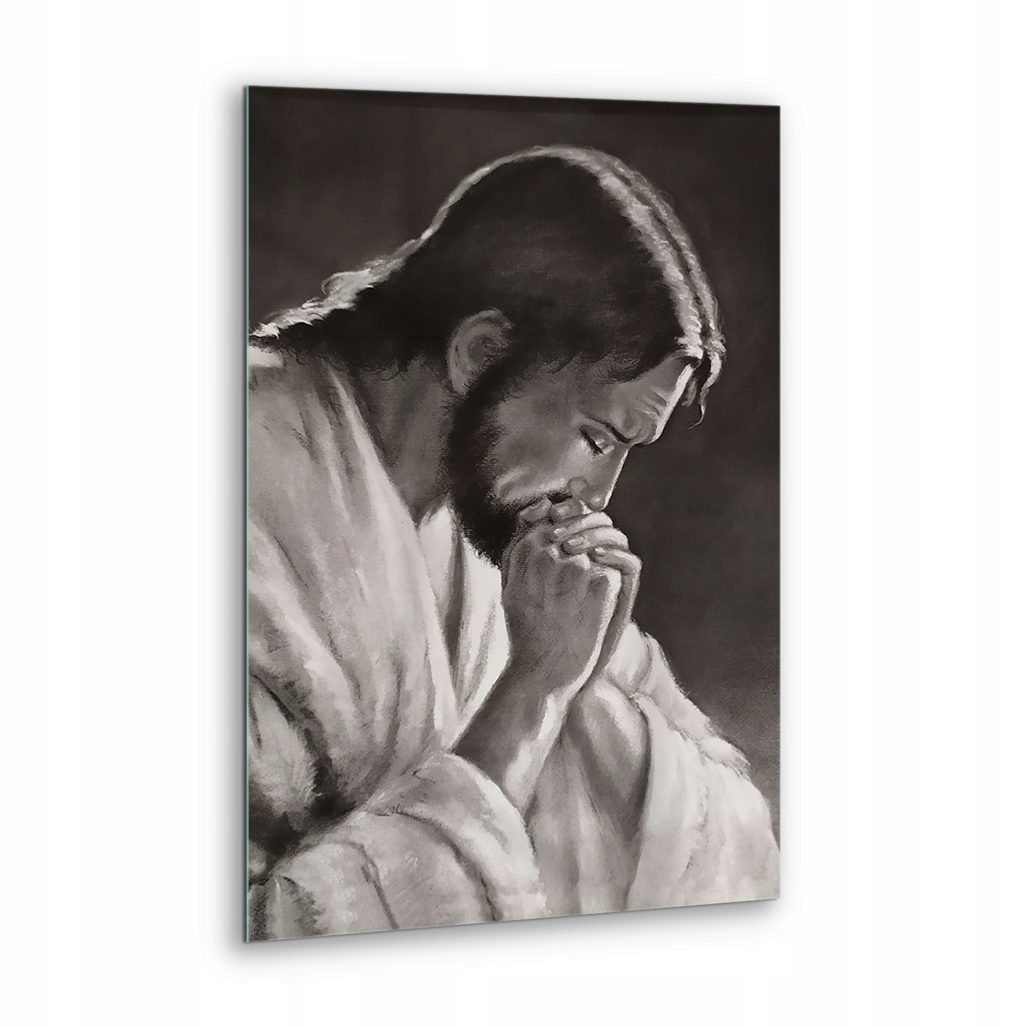 Skleněný nástěnný obraz Ježíš Modlitba černobílá