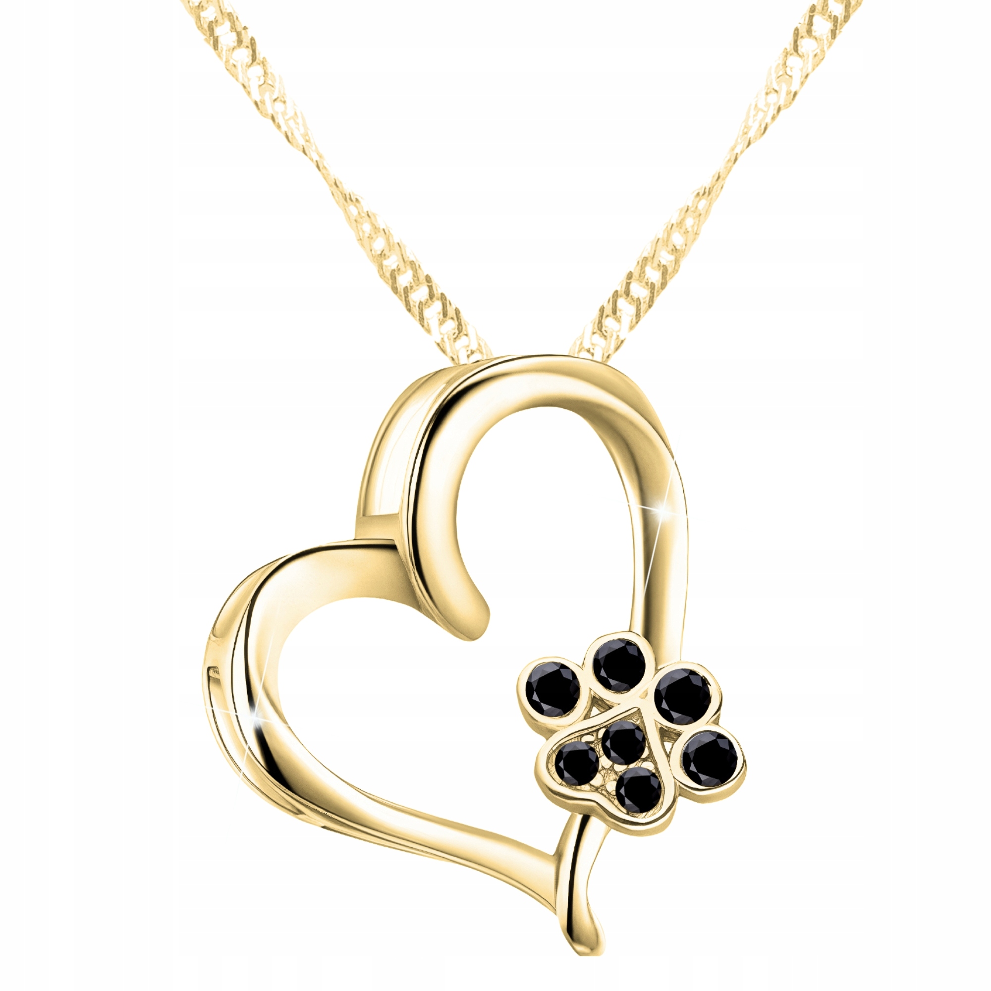 Zlatý náhrdelník 925 Psí kočičí tlapka Tlapka psa a kočky s černými zirkony