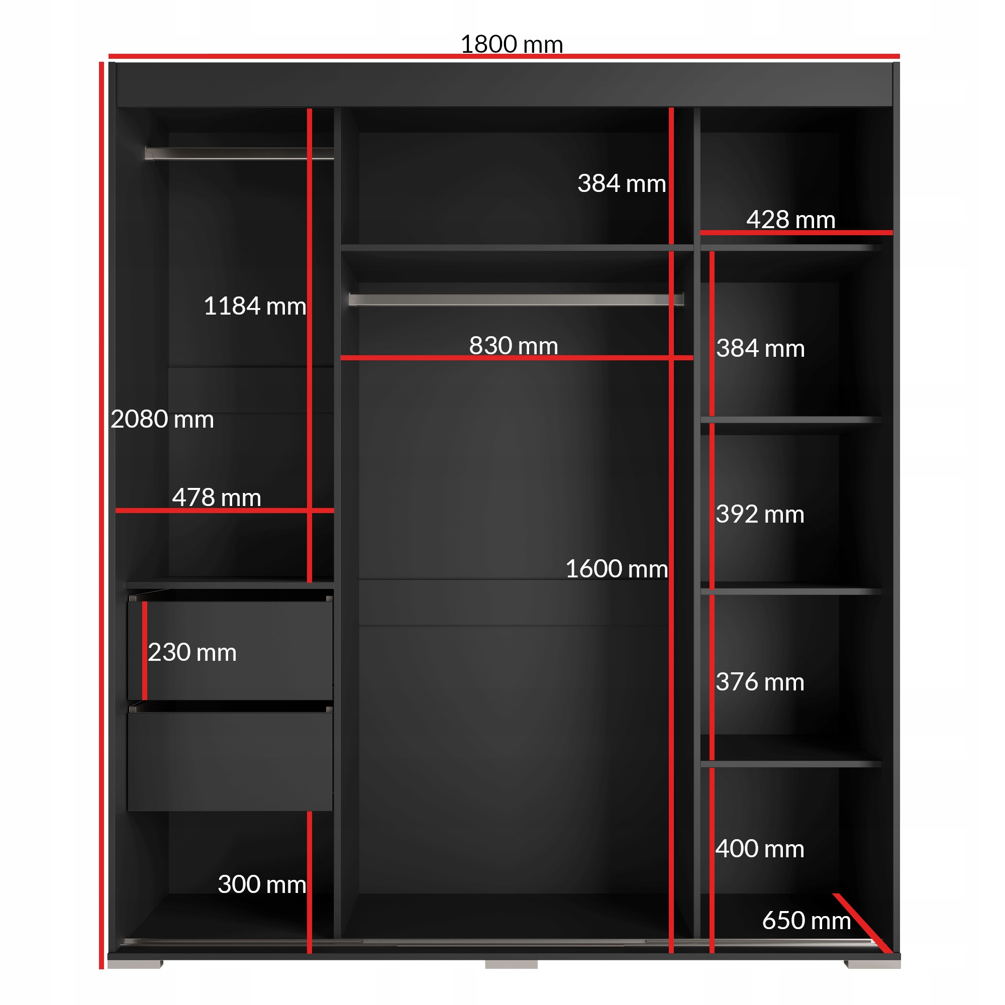 Szafa przesuwna z lustrem Como 3D3L 180 Czarna