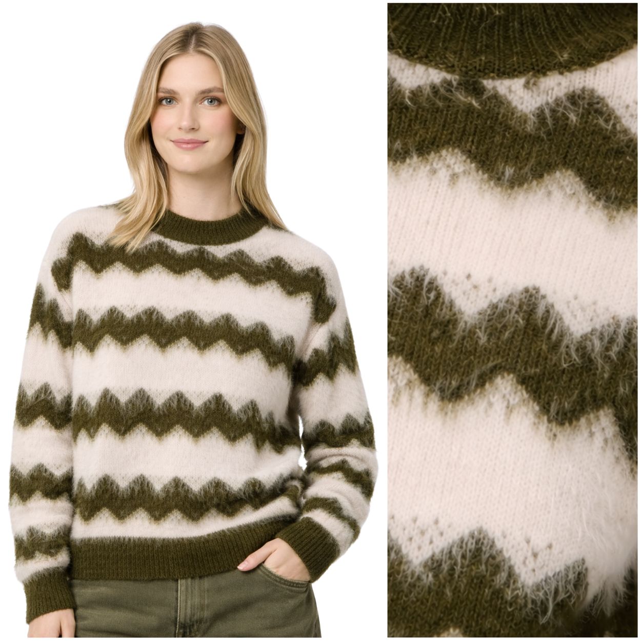 Wrangler Striped Sweater Ivy teplý dámský akrylový svetr s příměsí vlny M