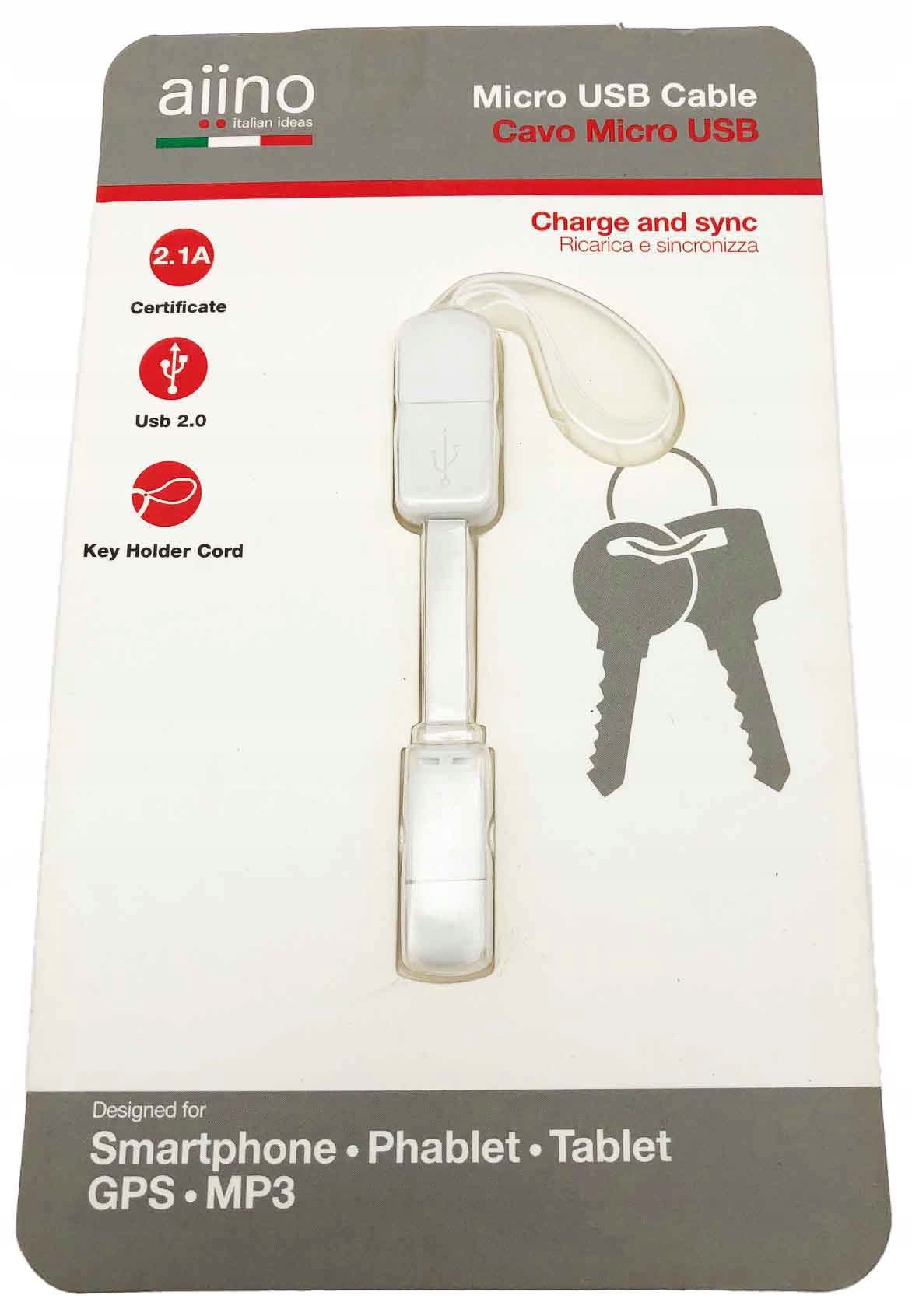 Kabel Aiino Usb microUSB typ B 0,1 m biały
