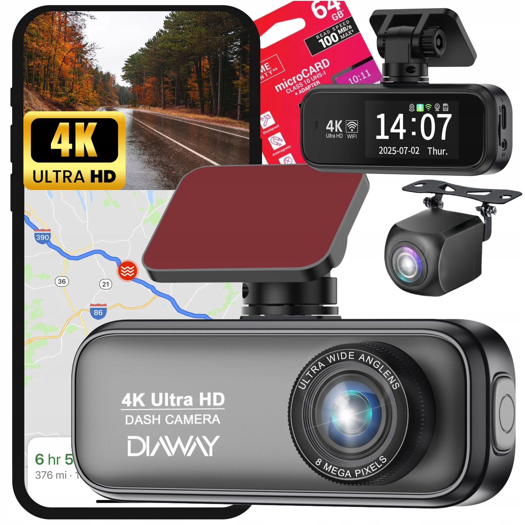 Kamera Videorekordér Do Auta 4K Gps WiFi Zadná Hdr Registrátor Pro