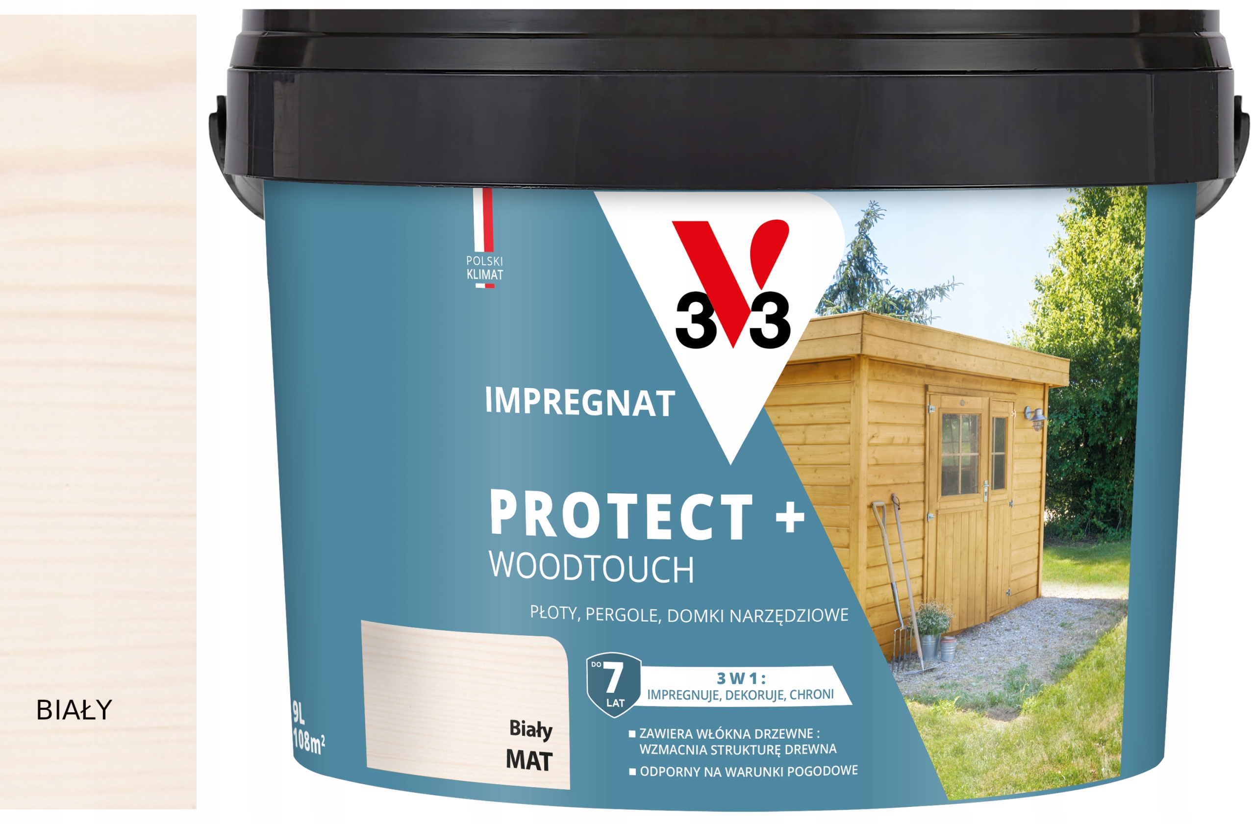 Impregnat Protect+ Woodtouch V33 płoty, pergole, domki Biały Mat 9l
