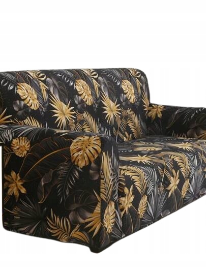 Shein Potah Na Křeslo Černý Rostlinný Vzor 4 Seater 1_A