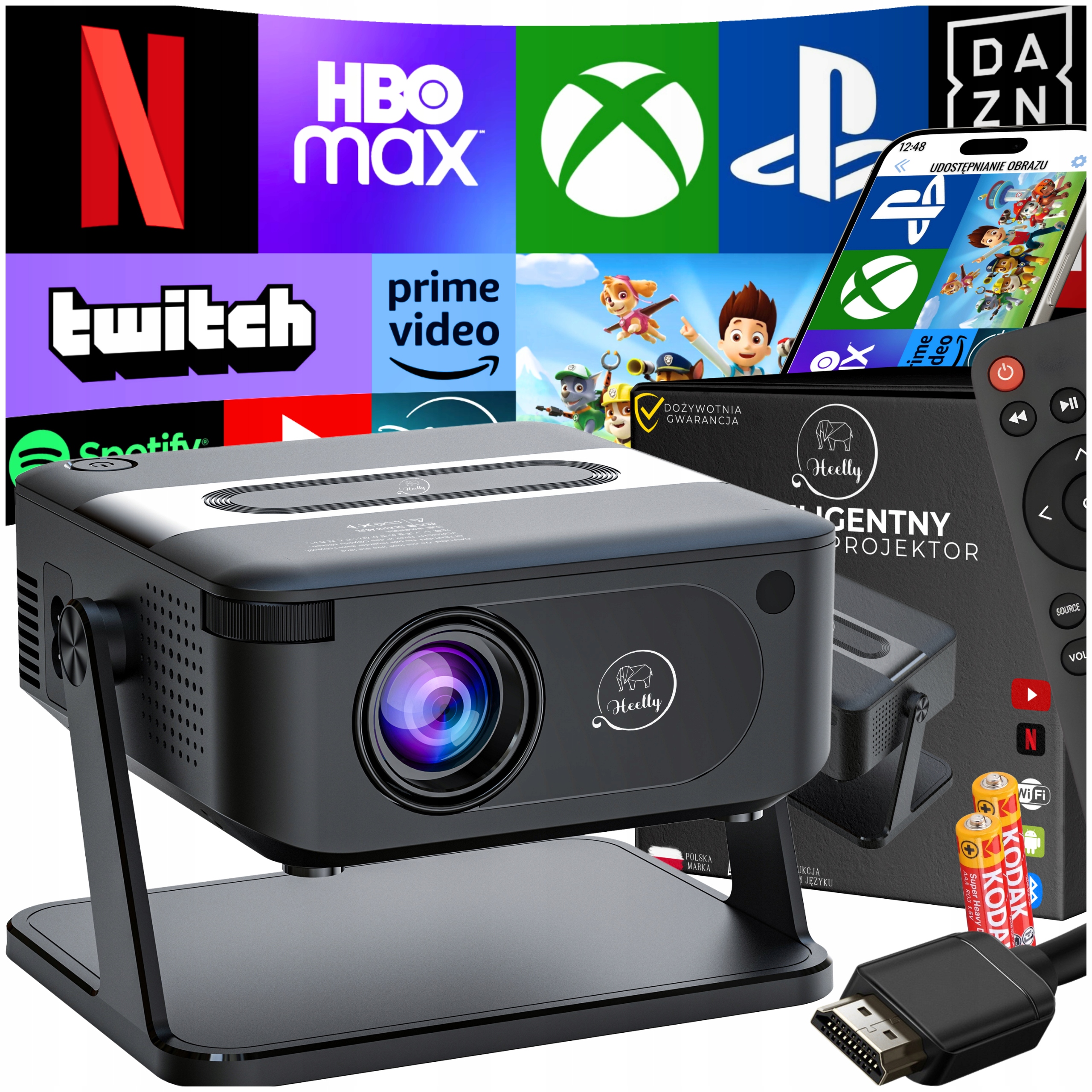 Projektor Rzutnik Android Smart Tv Wifi Full Hd 6000LM 4K Led Bluetooth