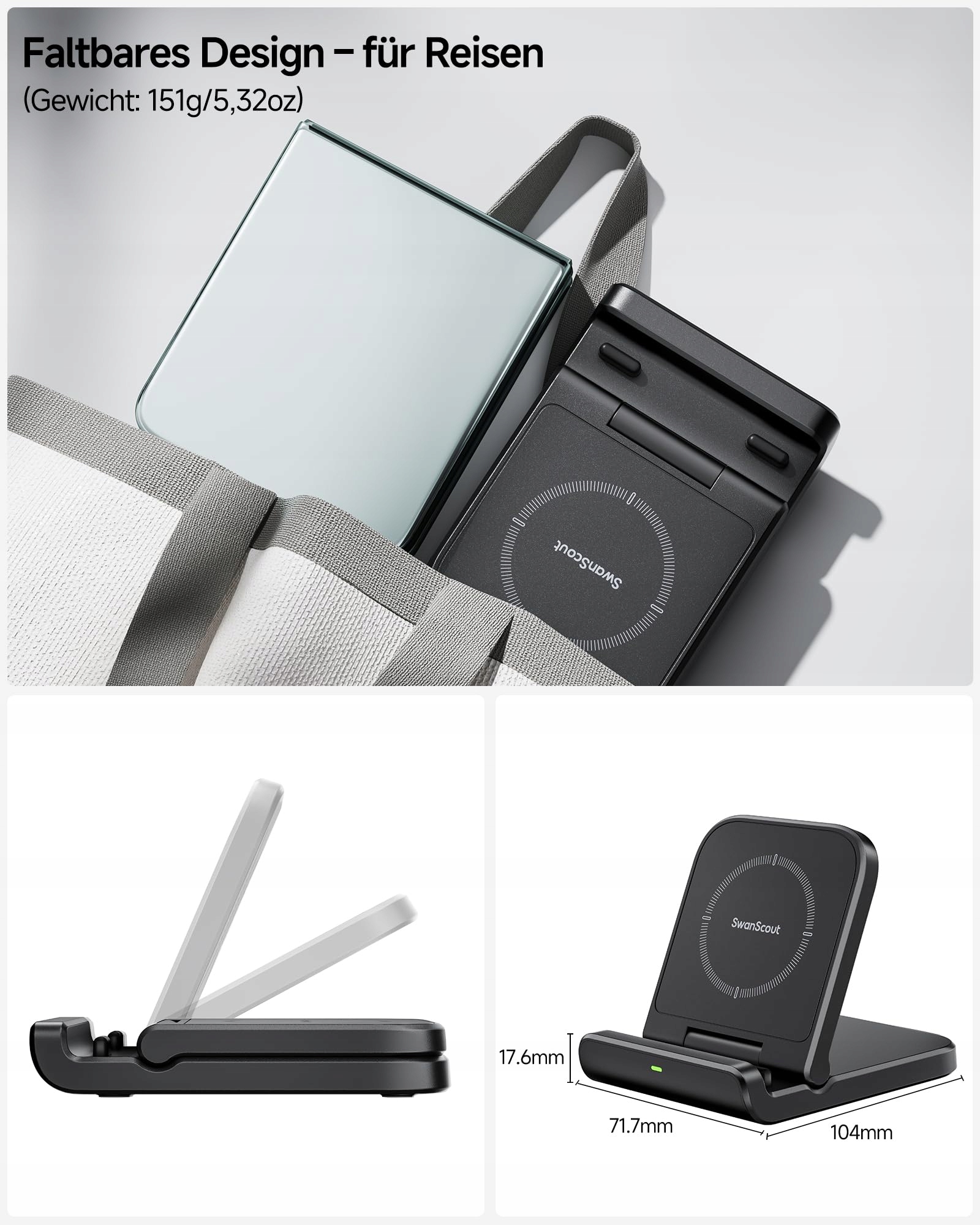 SwanScout Stacja ładująca do Samsung Z Flip 6, SwanScout 501S, składana — miniatura 3