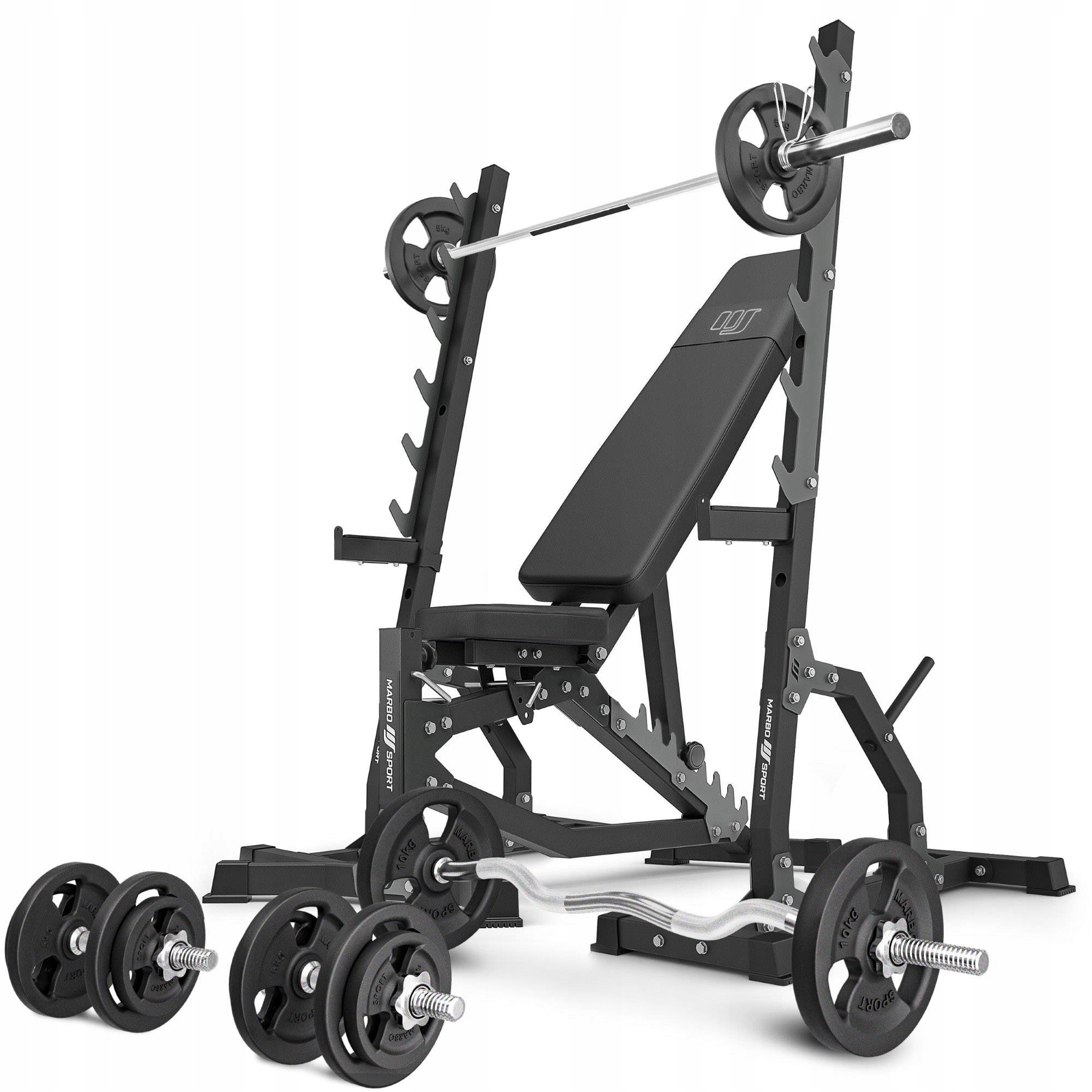 Zestaw MS8 2.0 83kg ławka stojaki obciążenia