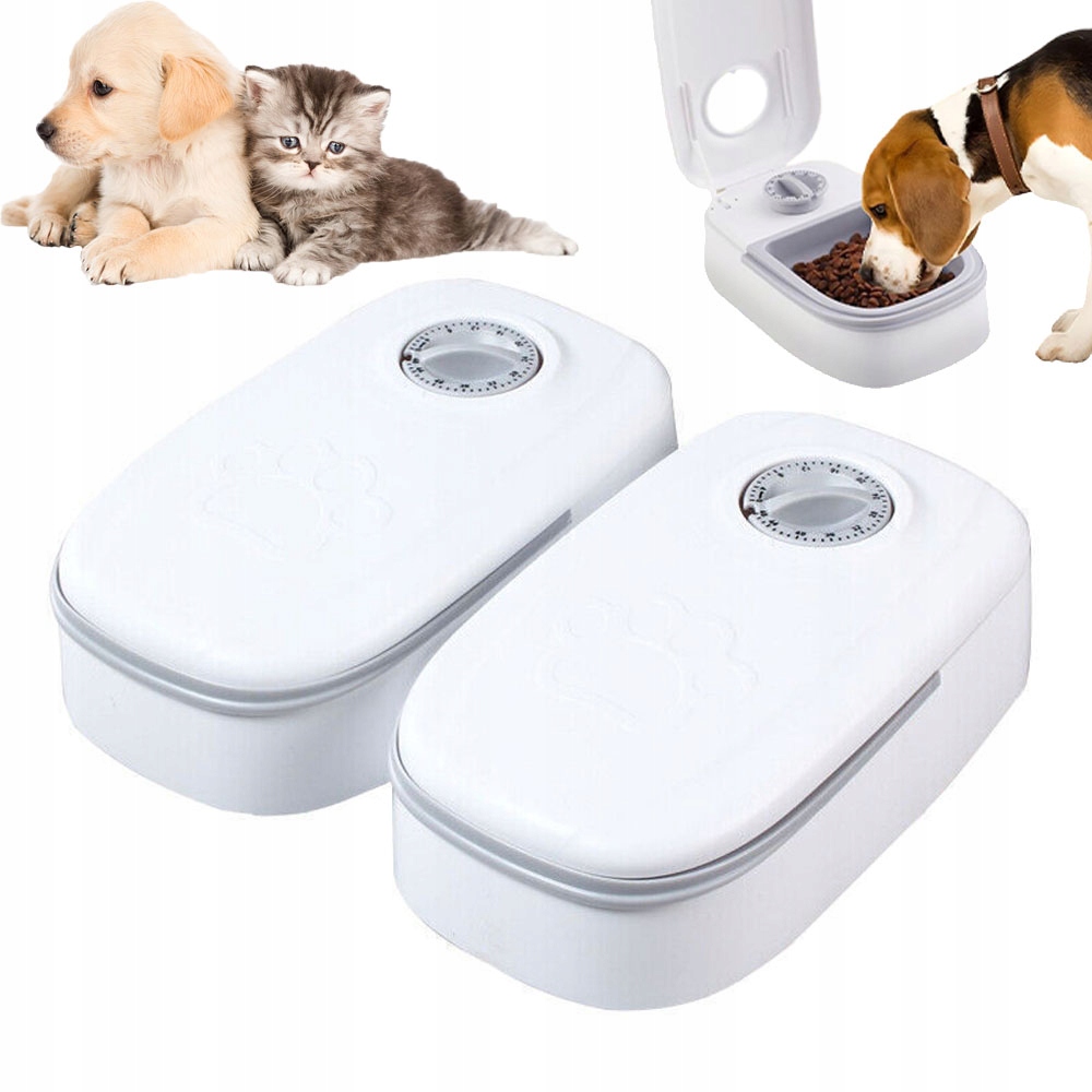 Levně Automatický Dávkovač Krmiva Přenosný 350 ML Bílý Časovač Pro Kočky A Psy