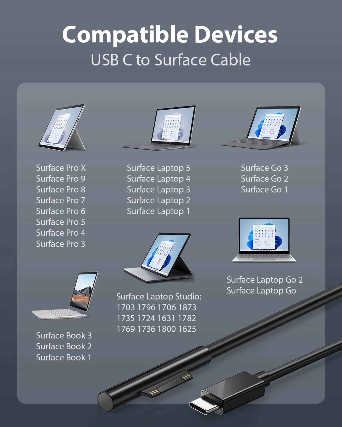 USB C ŁADOWARKA 65W Z KABLEM DO SURFACE PRO GO LAPTOP BOOK — miniatura 5