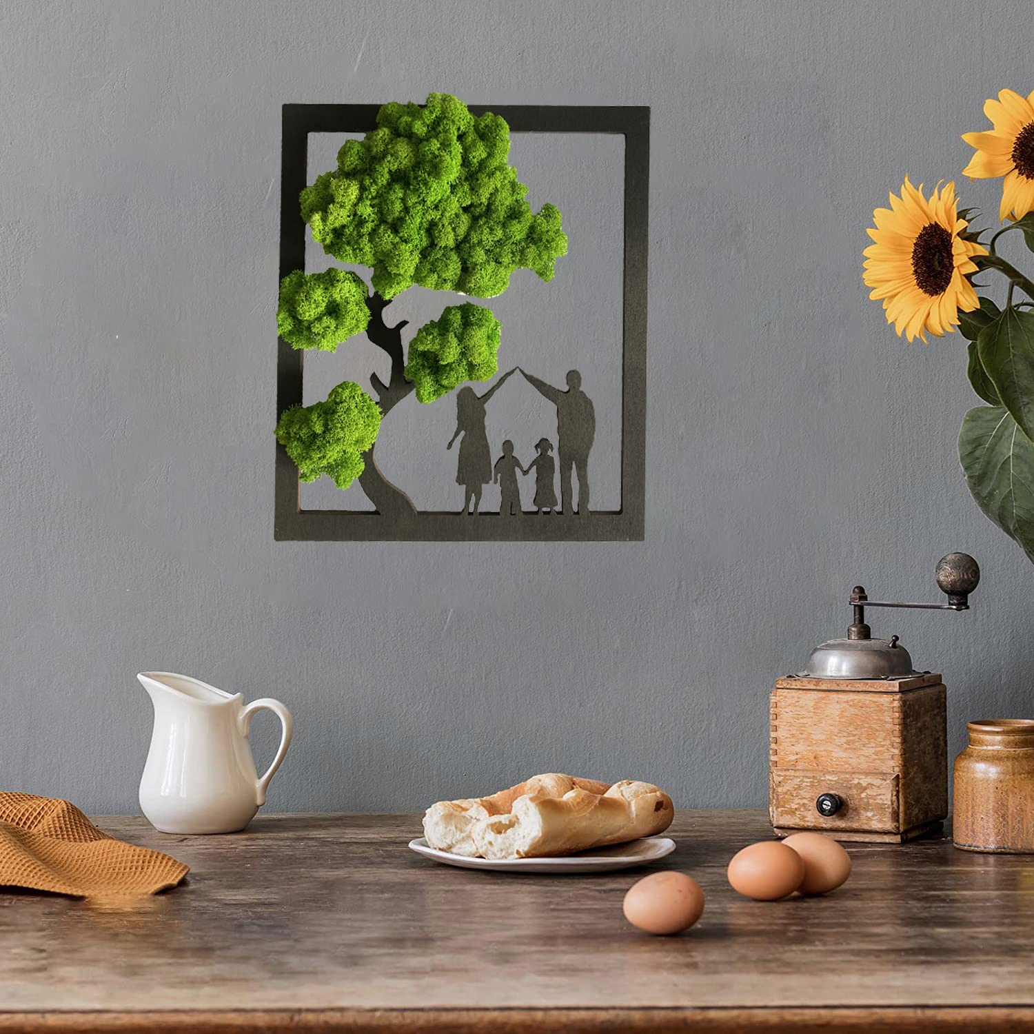 OBRAZ Z MCHU RODZINA DRZEWKO BONSAI MECH CHROBOTEK ŻYWY OBRAZ DRZEWO ŻYCIA Forma w ramce