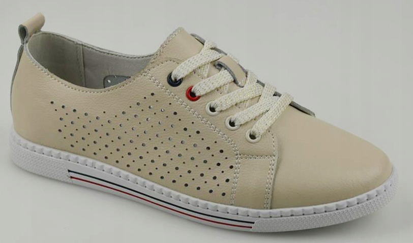 Béžové ažurové tenisky, polobotky se zavazováním, velikost S. Barski LR51-587, kožené, velikost vel.