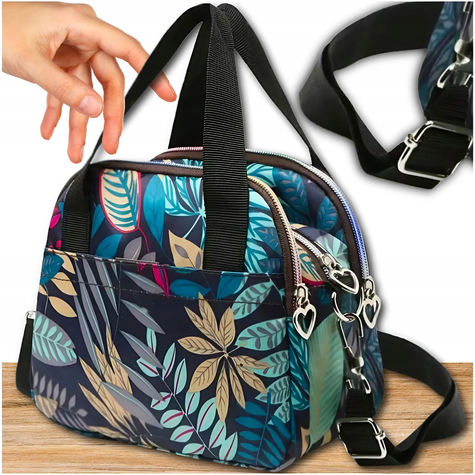 Mała torebka damska na ramię wzory listonoszka w kwiaty liście nylonowa Marka Edibazzar