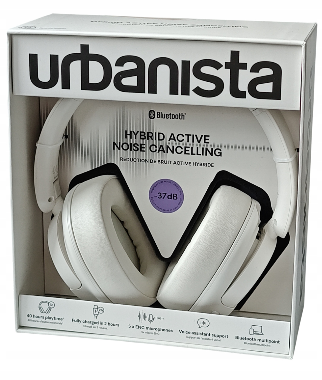 Słuchawki hybrydowe -37dB Urbanista Anc Białe