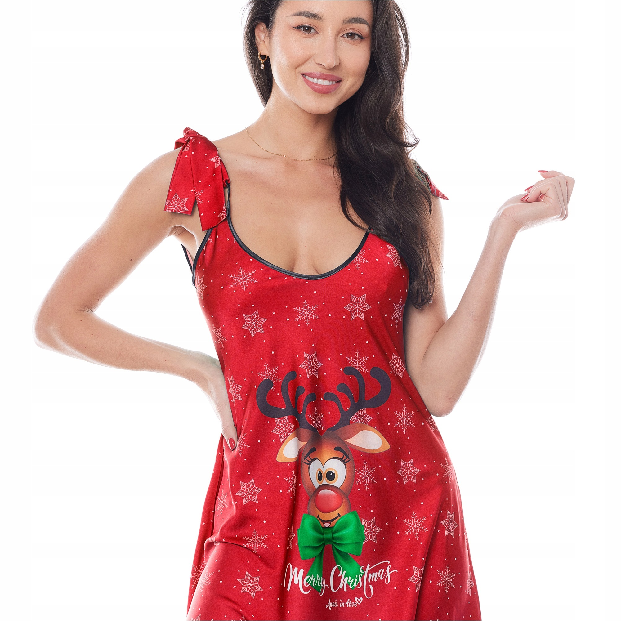 Tričko Noční Anais Aster Chemise Červená Saténová Vánoční Xs