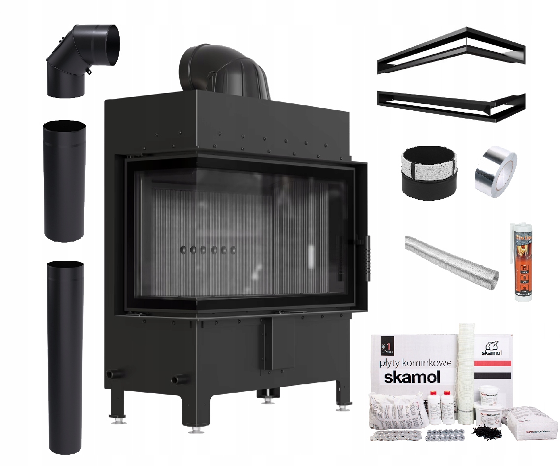 Krbová Vložka Lucy 14 kW Levá Černá Ocelová Ekodesignová Sada