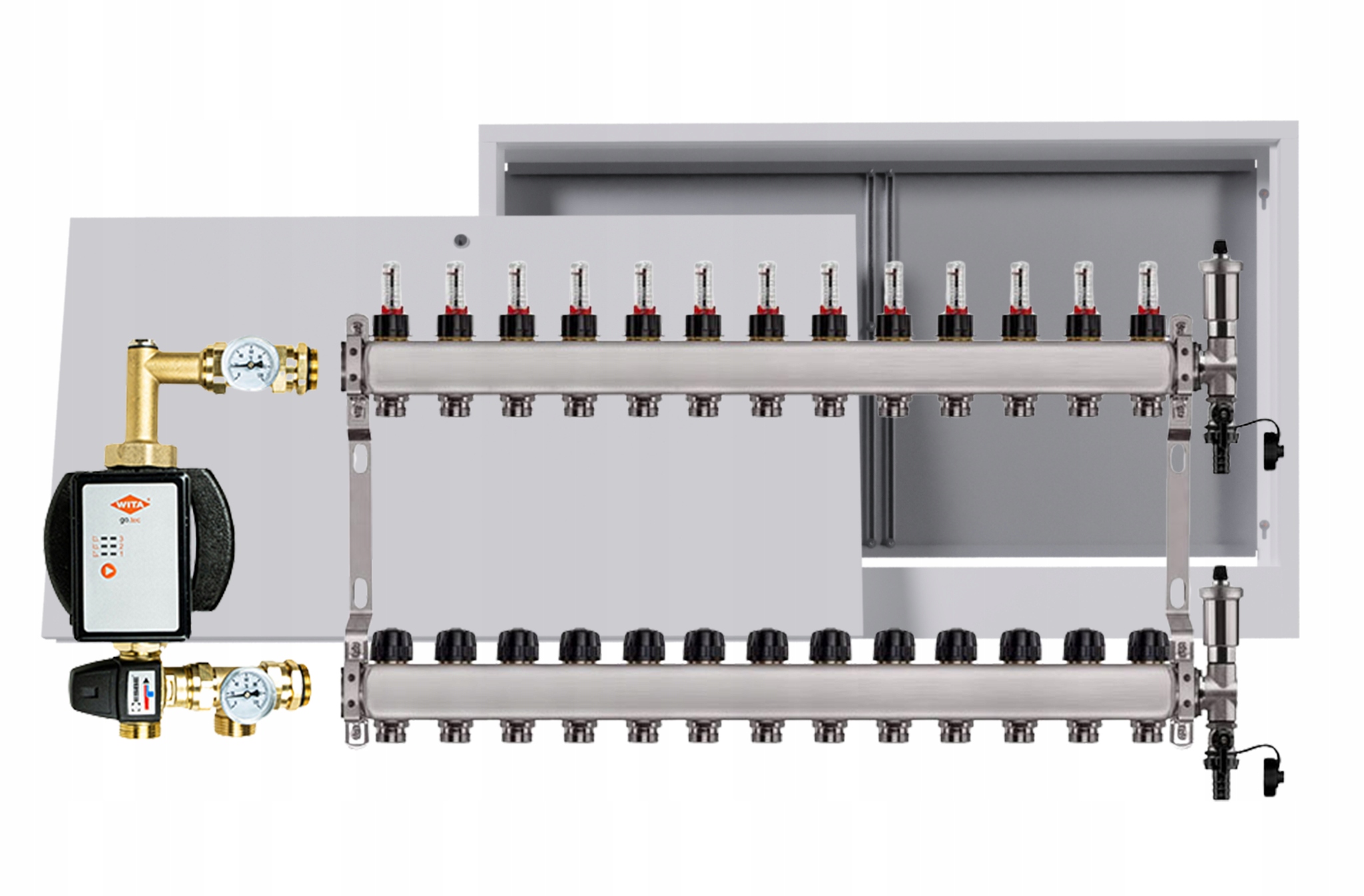 Rozdělovač pro podlahu nerezový 13 okruhů s čerpadlem Wita box