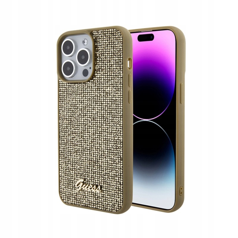 Guess Disco Metal Script – Pouzdro pro iPhone 15 Pro Max (zlaté)