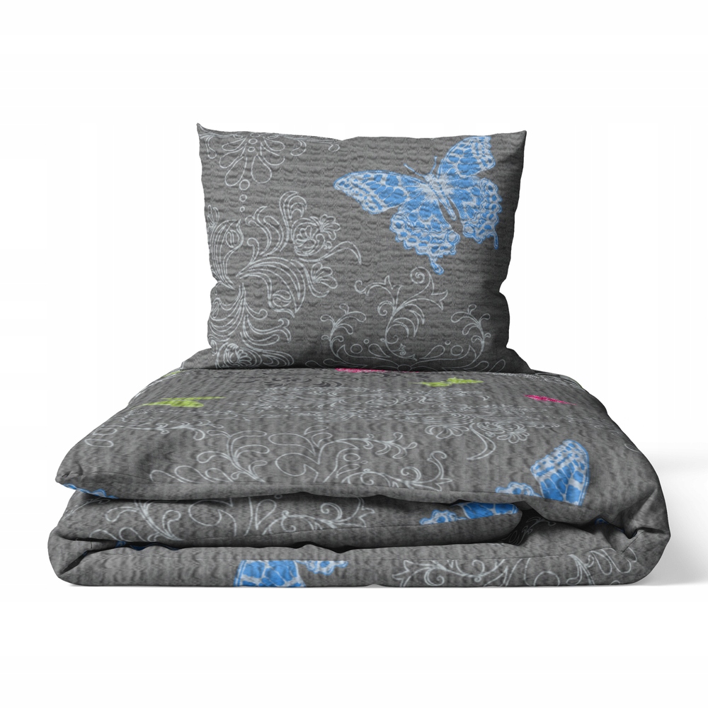 krepové povlečení 140x200 povlak na polštář 70x80 Polský Výrobce šedý motýl