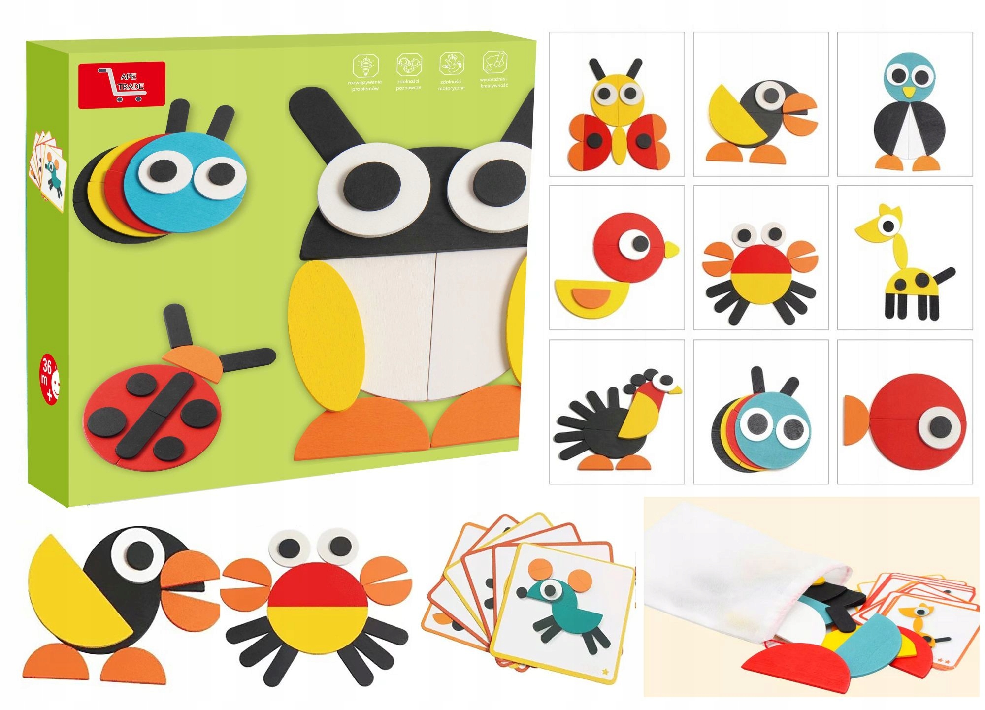 

Drewniane Puzzle Klocki Układanka Montessori A2