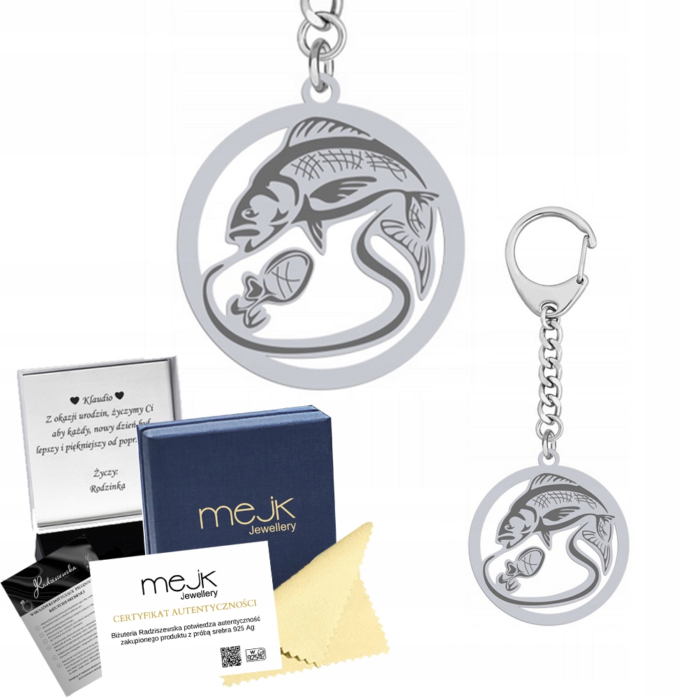 Přívěsek Na Klíče na klíče Stříbrný Rybaření 925 Šperky Dárek Žena Gravírování