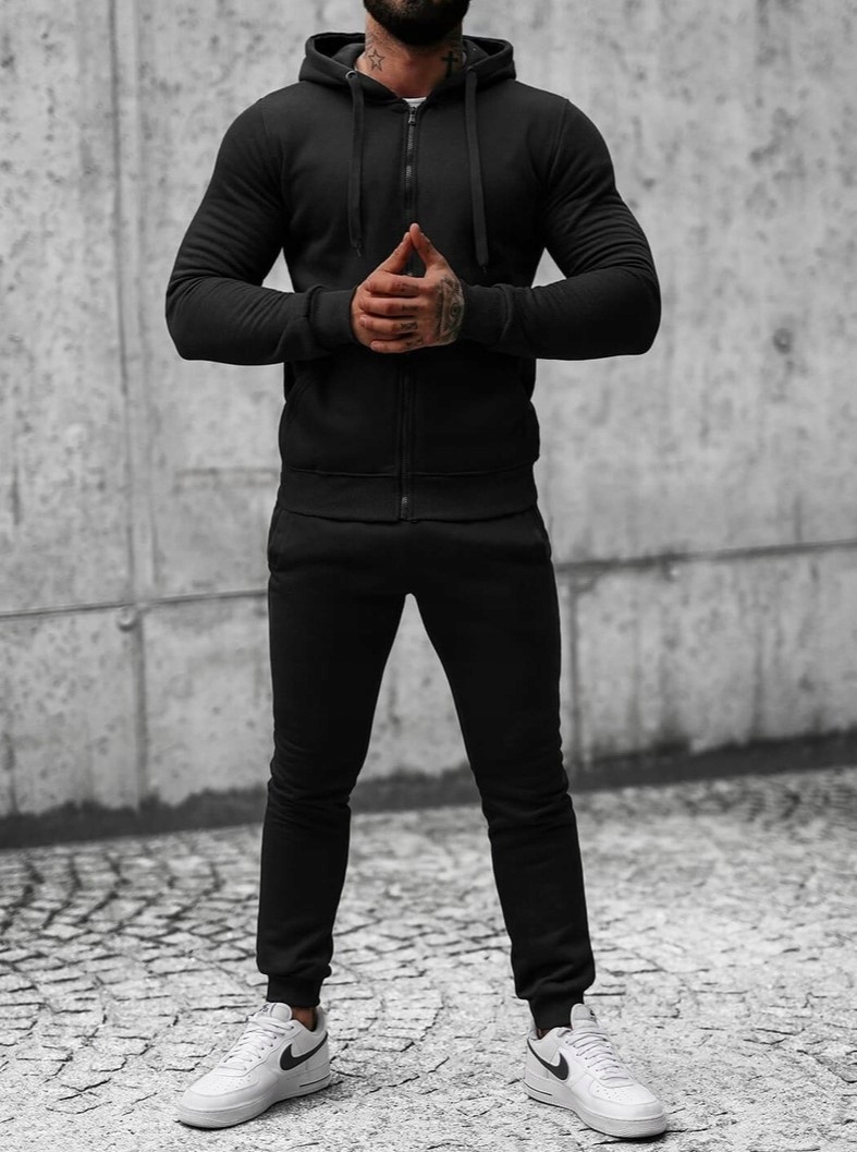 KOMPLET MĘSKI DRESOWY CZARNY DRES Z KAPTUREM I ZAPINANY NA ZAMEK L Kolor czarny