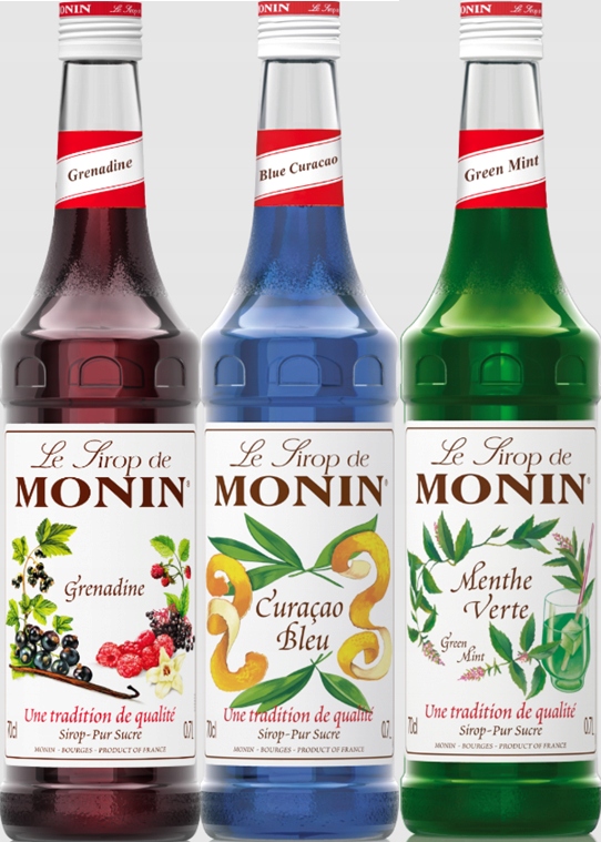Zestaw letni do lemoniad i drinków Monin Grenadina, Blue, Zielona mięta