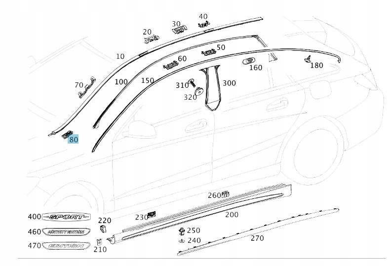 KLAMRA LISTWY OZDOBNEJ SZYBY L MERCEDS CLA W117