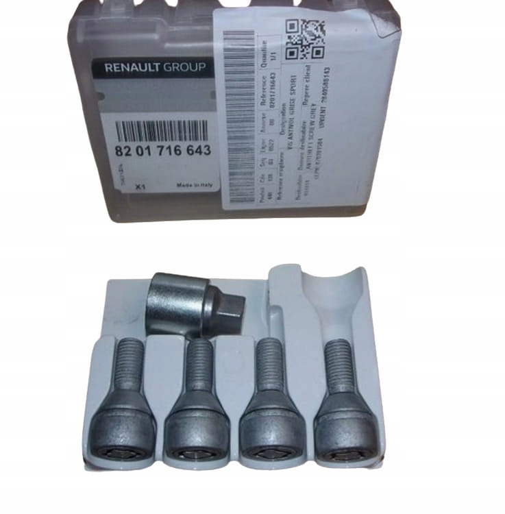 Śruby Koła 8201716643 Zestaw Antykradzieżowy Renault Dacia Oryginał