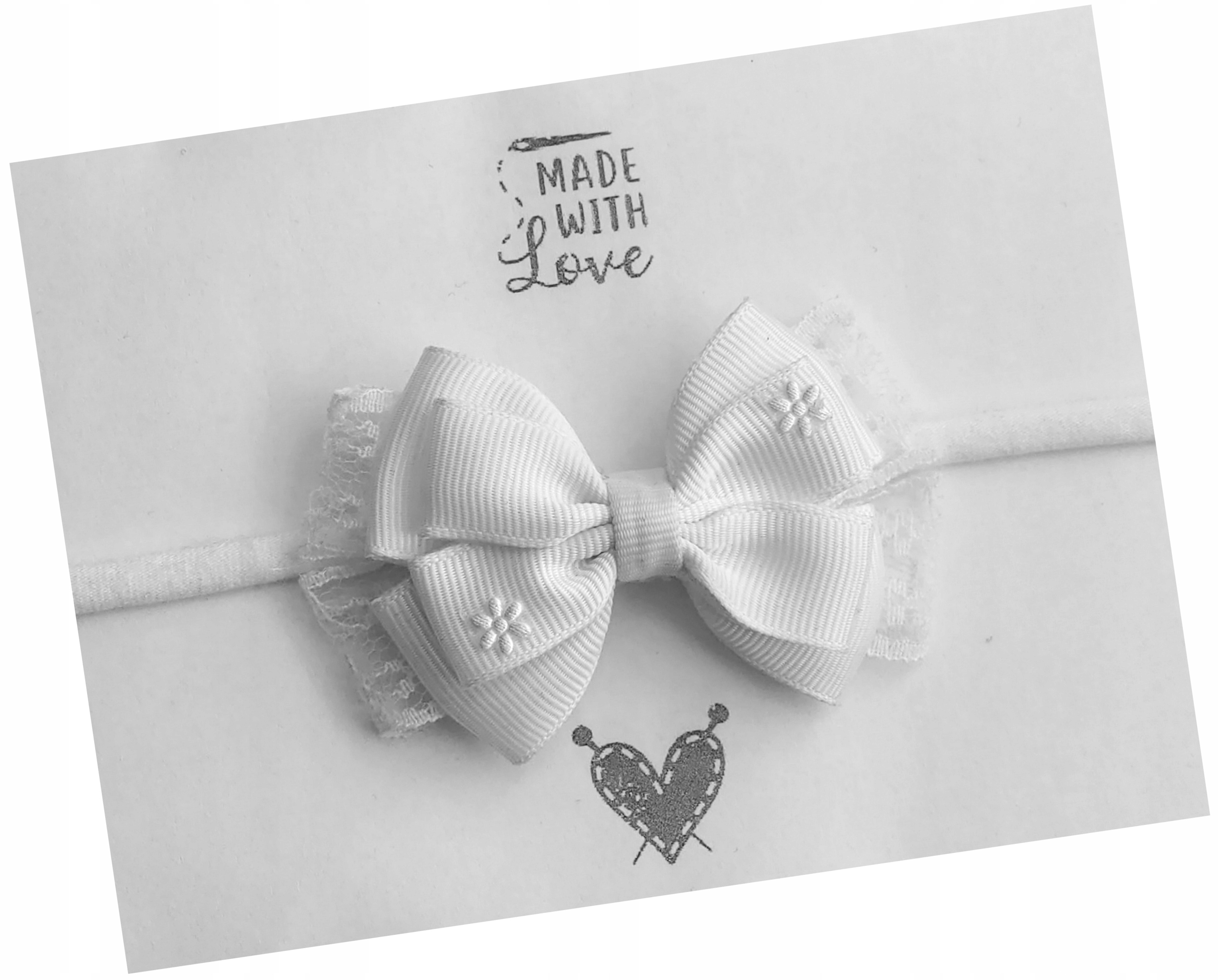 

Opaska bezuciskowa z kokardką biała chrzest sesja